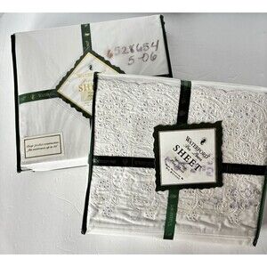 Waterford Bed Linens King Sheets Fitted & Flat Ballymore Eyelet Lace White -NEW-